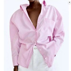 ZARA Striped Poplin Shirt - NWOT Pink/White XS